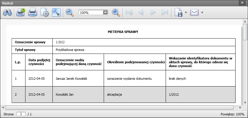 Niektóre czynności na przykład Oznaczenie wysłania dokumentu zostaną automatycznie dodane do metryki w przypadku, gdy przy rejestracji przesyłki wpływającej bądź wychodzącej uzupełnione zostanie pole