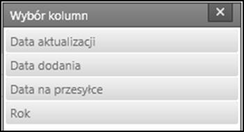 Posiada także możliwość dodania do listy dodatkowych kolumn, domyślnie nie widocznych, a zawierających takie informacje jak data ostatniej aktualizacji wpisów w rejestrze czy też data na przesyłce.