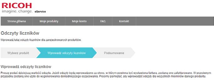 Z listy zarejestrowanych urządzeń wybierz urządzenie, którego stan licznika ma zostać przekazany. Aby przejść dalej, kliknij opcję Wybierz produkt.