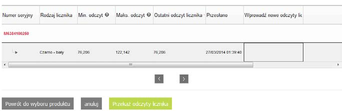 W celach referencyjnych na ekranie zostanie wyświetlona wartość poprzedniego odczytu licznika oraz sugerowany minimalny i maksymalny stan odczytu w oparciu o prognozowane zużycie.