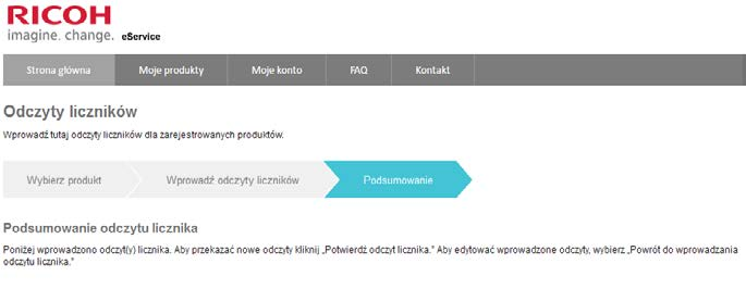 Aby przekazać odczyt, kliknij opcję Potwierdź odczyt licznika.