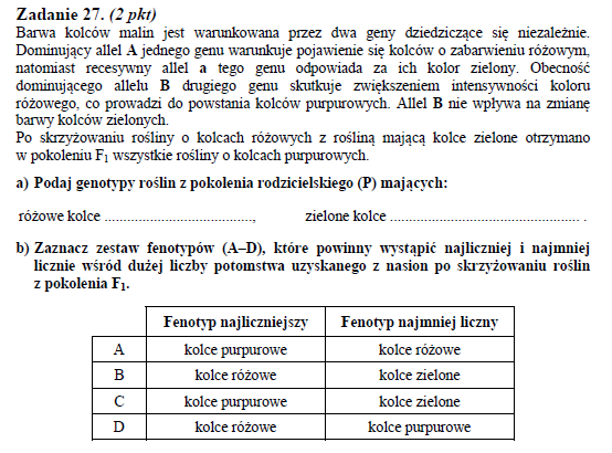 Matura rozszerzona 2014 AAbb aabb A-B- purpura 9 A-bb różowe 3 aab-