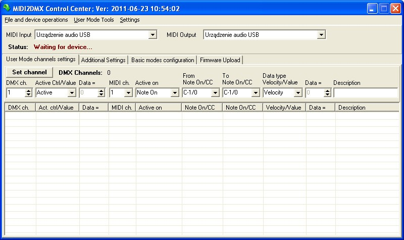 Oprogramowanie sterujące - MIDI2DM Control Center Dla urządzenia MIDI2DM przygotowane jest specjalne oprogramowanie na komputer PC (Windows), które umożliwia prawidłową konfigurację urządzenia.