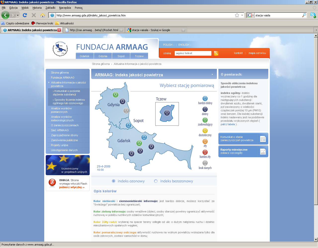 Aktualny indeks jakości powietrza na stronie internetowej II.