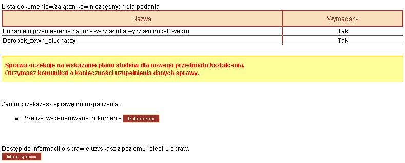 W tym momencie pracownik dziekanatu musi dokonać podpięcia odpowiedniego planu studiów.