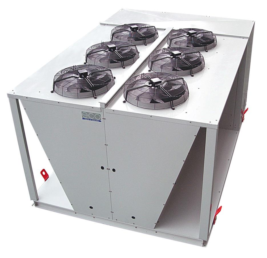 Skraplacze, chłodnice gazowe i dry coolery - PVE Zastosowanie PVE skraplacze z wentylatorem osiowym nadają się we szerokim zakresie dla chłodnictwa i klimatyzacji.