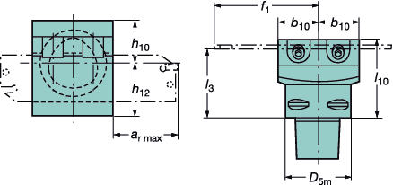 PARTNG AND GROOVNG CoroCut 1- and 2-edge CoroCut 1- i 2-ostrzowy Obróbka zewnętrzna Adaptery do listw przecinakowych typu CoroCut i T-Max Q-Cut Wymiary,, cale listwy złącza Oznaczenie ar b10 D5m f1