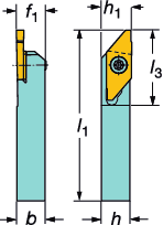 PARTNG AND GROOVNG CoroCut XS Shank holders CoroCut XS Oprawki trzonkowe CoroCut XS oprawki z chwytem tradycyjnym Wersja metryczna Wersja calowa Wymiary, SMALR/L gniazda 1) Oznaczenie b f 1 h h 1 l 1