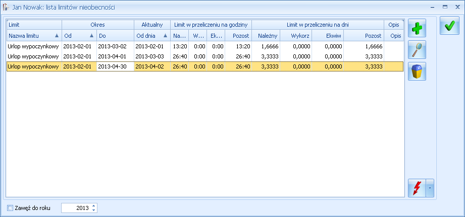 Rys 80. Naliczenie limitu dla pracownika podejmującego pierwsze zatrudnienie Prz ykład : Pracownik podejmujący pierws zą pracę jest zatrudniony od 1.02.2013 do 30.04.2013 na pełny etat.