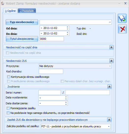 Na podstawie tego samego dokumentu co poprzednia nieobecność - parametr nie jest zaznaczany automatycznie, użytkownik sam o tym decyduje.