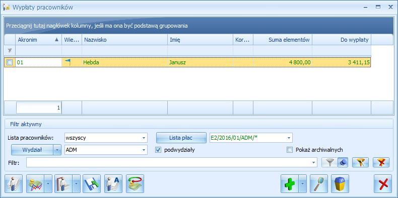 Rys 88. Wypłata etatu dodatkowego lista do wydziału ADM 9.9 Wypłaty pracowników z wieloma etatami Sposób naliczania wypłat jest analogiczny, jak przy zwykłych pracownikach.