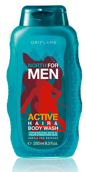 Mentol Działanie: nawilża, chroni, zmiękcza skórę 30121 Żel do mycia ciała i włosów North For Men Active 250 ml Opis produktu: Uczucie natychmiastowej