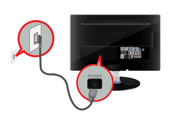 2. Połącz złącze [HDMI/PC/DVI-D AUDIO IN] z tyłu monitora z kartą dźwiękową w komputerze. 3. Aby skorzystać z monitora, podłącz kabel zasilania do gniazdka elektrycznego i portu [POWER] na monitorze.