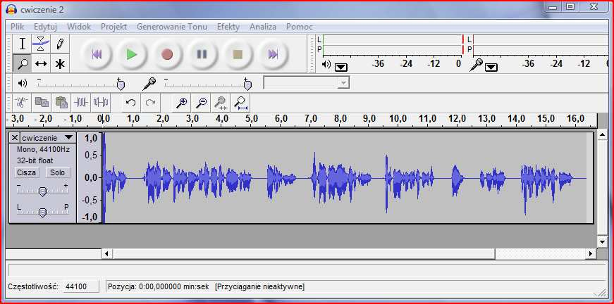 MULTIMEDIA I GRAFIKA KOMPUTEROWA CYFROWA OBRÓBKA DŹWIĘKU ćwiczenia zestaw 02 Wymagane programy - AUDACITY Zadanie 1 W pliku 04-audacity-zestaw02.