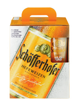 Zestaw Schofferhofer Piwo pszeniczne z mocno wyczuwalnym zapachem i smakiem drożdży z pięknie utrzymującą się przez cały czas picia pianą, co jest raczej wyjątkiem.