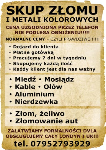 Różne tel. 020 8741 1114 Other classified ads www.ogloszenia.goniec.