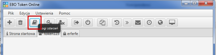 Rysunek 21: Strona startowa EBO Token Online - Plik - Usuń token 5.1.1.3 Logi zdarzeń Po wejściu w Plik» Logi zdarzeń (lub ikonka 20 zdarzeń na koncie.