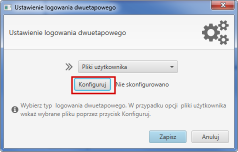 Rysunek 34: E-mail z kodem jednorazowym Pliki użytkownika Po wybraniu Pliki użytkownika jako metody logowania dwuetapowego, należy wskazać wybrany plik/folder poprzez przycisk Konfiguruj.