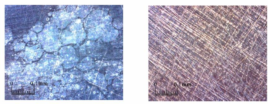 Surface of samples attacked by corrosion in pressure