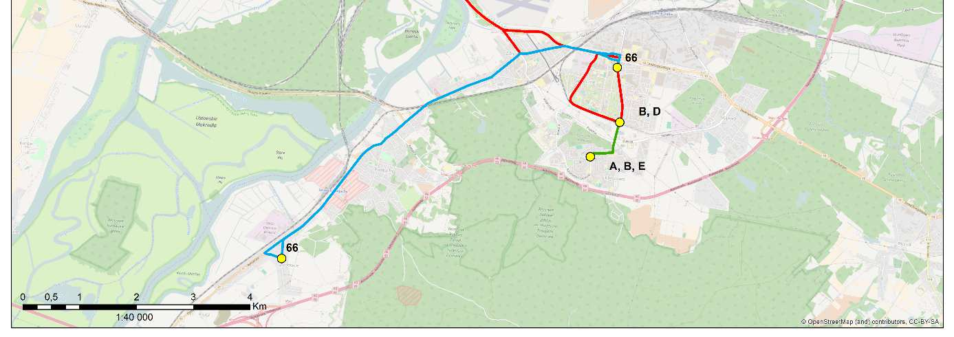 linii kolejowej nr 417 do przecięcia z ulicą Handlową, następnie w kierunku północnym w ciągu ulicy Łubinowej do skrzyżowania z ul. Andrzeja Strugi, a następnie na wschód wzdłuż ulicy Andrzeja Strugi.