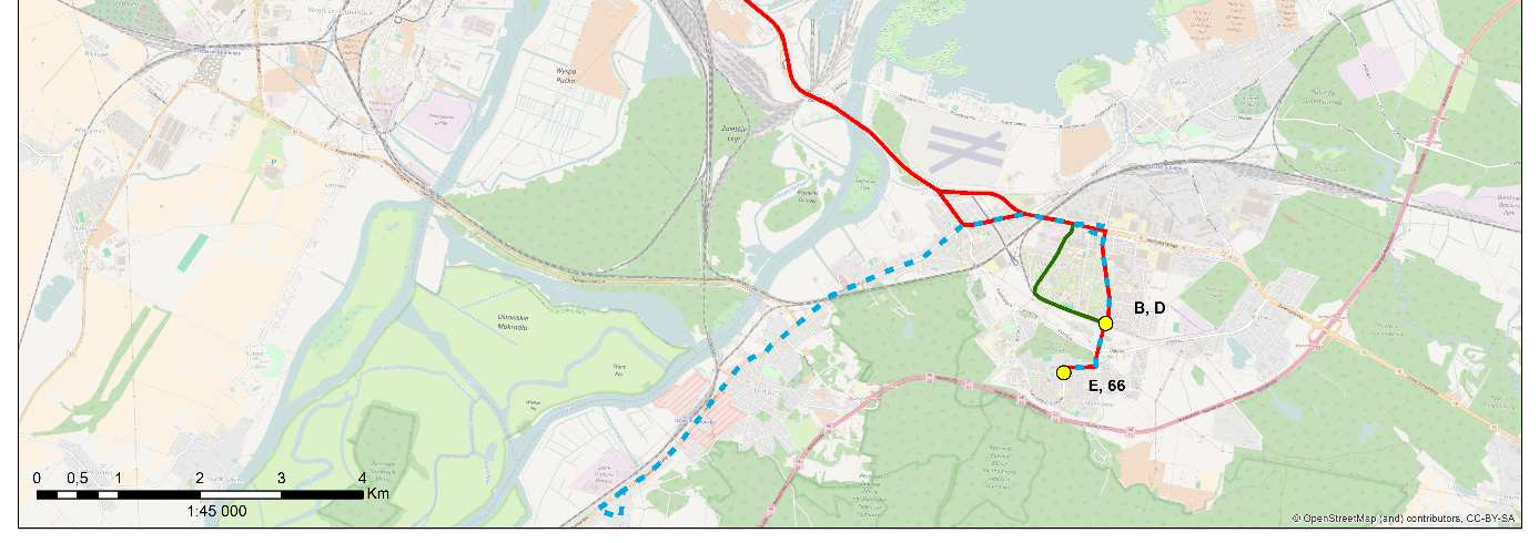 Natomiast w zakresie propozycji zapewniających lepsze funkcjonowanie SST oraz całego systemu transportu zbiorowego w Szczecinie zostały zaproponowane następujące zmiany: wydłużenie linii B do pętli