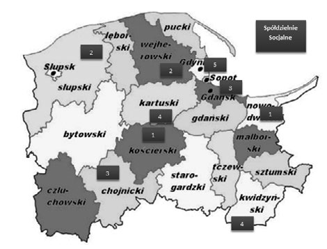 Joanna Woźniczka - Ekonomia społeczna na Pomorzu... Najwięcej pomorskich NGO działa w obrębie swojej gminy (29%), następnie powiatu (22%), województwa (19%) oraz kraju (16%).