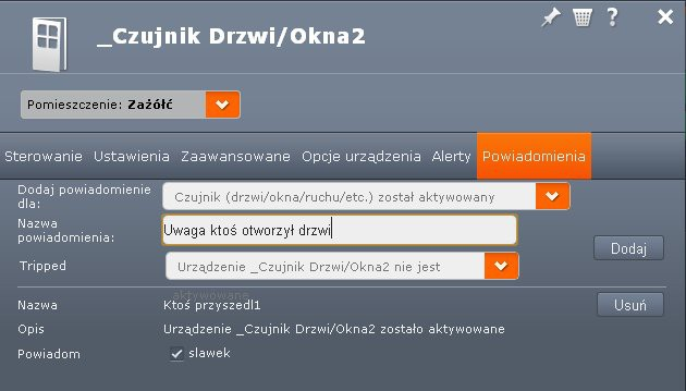 aktywności urządzenia. Powiadomienia: Dostępne dla wszystkich urządzeń, które generują zdarzenia.