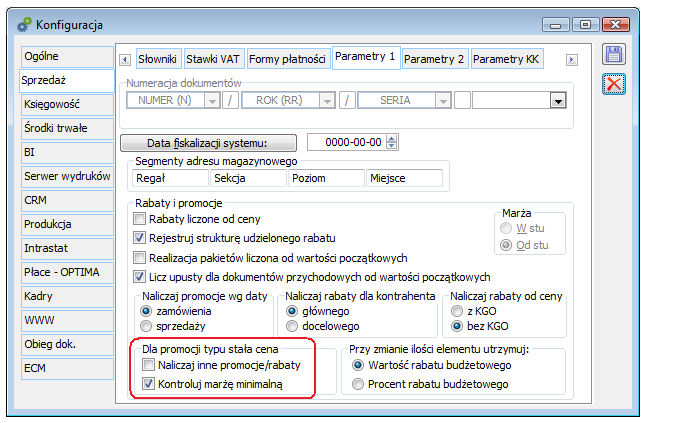 Rysunek 32 Parametr łączenia innych promocji ze stałą ceną oraz kontroli marży minimalnej przy tego typu promocji 1.7.