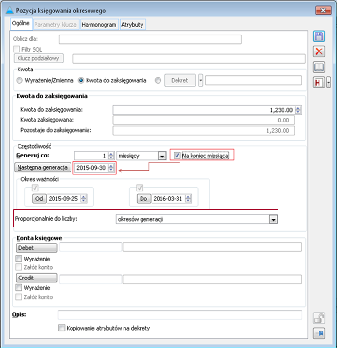 Rysunek 70 Pozycja Księgowania Okresowego, zakładka Ogólne 60
