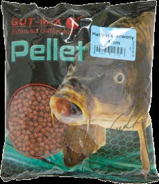 Pellet Kolor Dostępność pelletu w poszczególnych wymiarach kruszony 1,5 mm 2 mm 3 mm 4 mm 6 mm 8 mm Stabilność w wodzie Parametry Białko Betaina zielony ü ü ü <5 h Tonący,