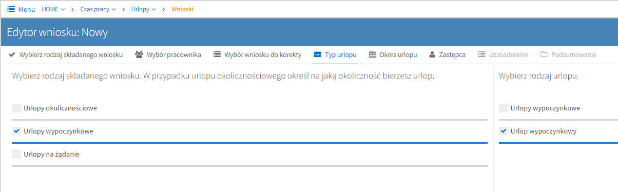 podanie o urlop wypoczynkowy w tym miejscu możemy zmienić je np. na urlop okolicznościowy.