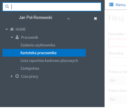 Okno zadań może wyglądać odrobine inaczej w zależności od uprawnień zalogowanego użytkownika. Zawsze jest dostępne w górnym lewym rogu pole Menu.