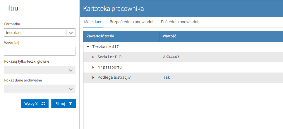 W prawy górnym rogu znajduje się imię i nazwisko osoby zalogowanej. W centralnej części mamy okno pozwalające na przeglądanie raportów.