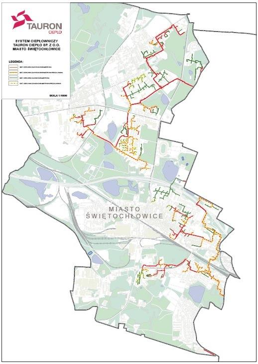 Rysunek 4-1 System ciepłowniczy TAURON Ciepło na terenie Miasta Świętochłowice źródło: TAURON Ciepło Sp. z o.