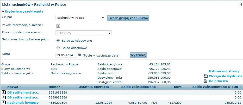 Lista rachunków Jeż eli chcesz wydrukować dane, które wyszukałeś za pomocą przycisku Wyszukaj, moż esz klikną ć na link Wersja do wydruku Jeż eli chcesz przenieś ć informacje do arkusza, musisz