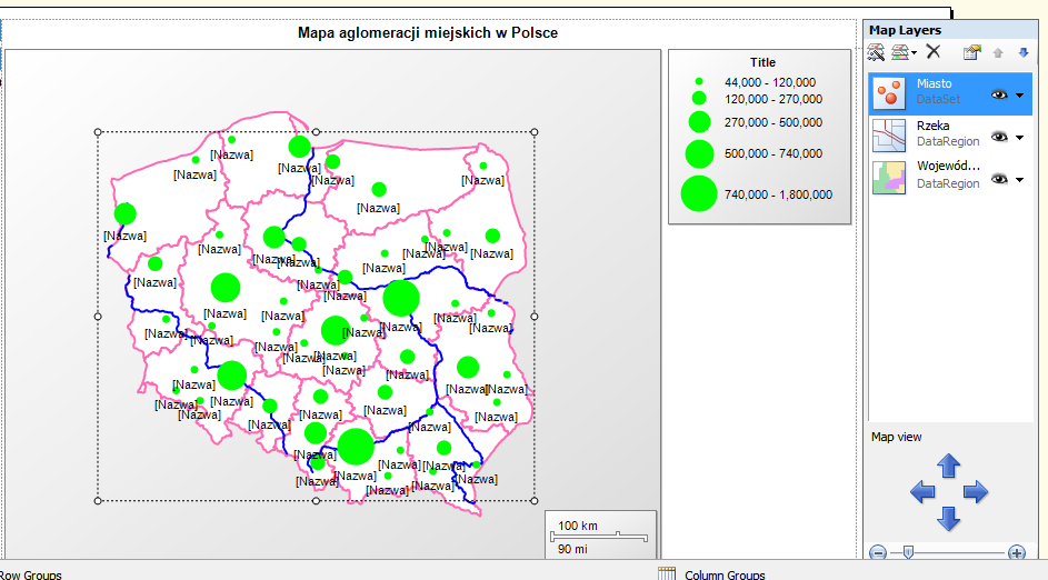 Tworzenie raportów zawierających dane przestrzenne 57 Rys. 5. Projekt mapy wielowarstwowej dla elementu Map Fig. 5. Project of many-layered Map 4.