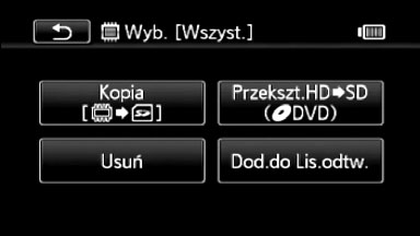 W trybie i należy dotknąć przycisku [Edytuj], aby wyświetlić podobny panel, zawierający różne opcje dostępne po wybraniu jednej lub kilku scen czy zdjęć (na przykład usuwanie, dodawanie scen do listy