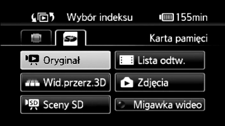 A b Dotknąć zakładki wybranej pamięci: pamięci wbudowanej lub karty pamięci. B Dotknąć odpowiedniego przycisku, aby wybrać materiał do odtworzenia.