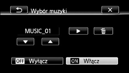 A Wybrać ścieżkę muzyczną. B Odtworzyć z oryginalnym dźwiękiem (bez podkładu muzycznego). C Usunąć wybraną ścieżkę muzyczną. D Odsłuchać wybraną ścieżkę muzyczną.