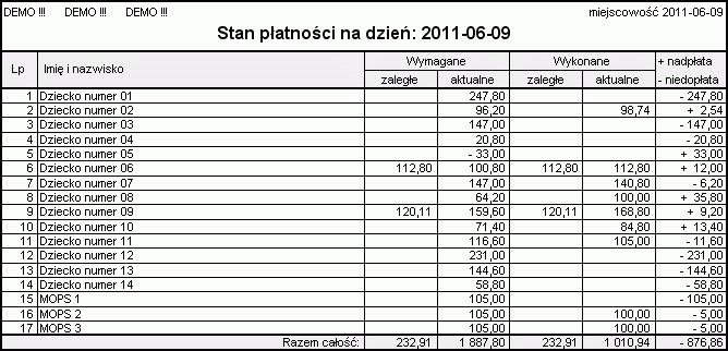 8.6. Imienne zestawienie stanu płatności. W trakcie rejestrowania płatności, możemy wydrukować aktualny stan zarejestrowanych płatności.