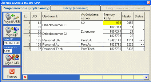 10.2.1. Programowanie rejestratora TSC103-UPD.