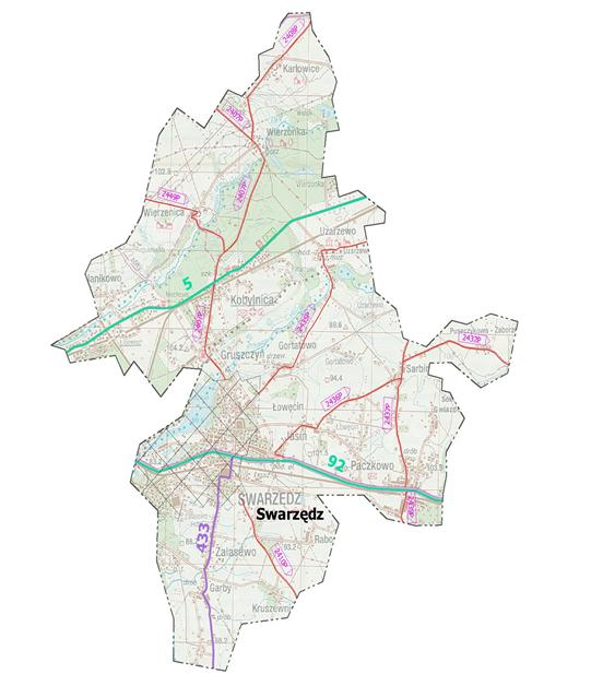 2410P Swarzędz - Środa (długość: 3,09 km, klasa: G); 2432P Sarbinowo - Tarnowo (długość: 7,596 km, klasa: L); 2435P Swarzędz - Biskupice (długość: 3,925 km, klasa: L); 2436P Swarzędz - Sarbinowo