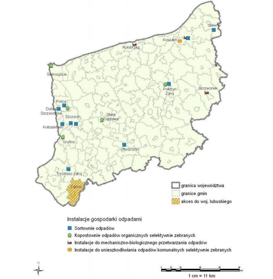 składowisko odpadów innych niż niebezpieczne i obojętne, sortownia niesegregowanych (zmieszanych) odpadów komunalnych i odpadów opakowaniowych selektywnie zbieranych, sześć boksów na surowce wtórne,