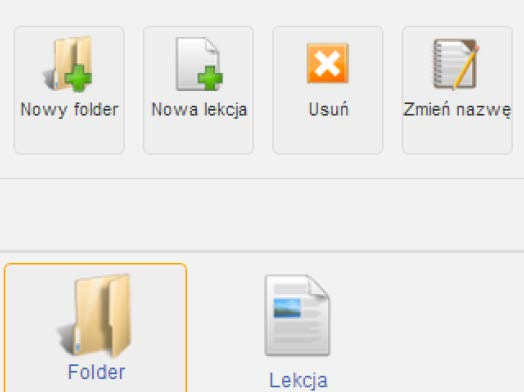 Wybór ikony folderu pozwala na dalsze wprowadzanie lekcji według opisanego wyżej schematu. Wybór lekcji przenosi użytkownika do strony tworzenia lekcji. 4. Tworzenie lekcji opis narzędzi głównych.