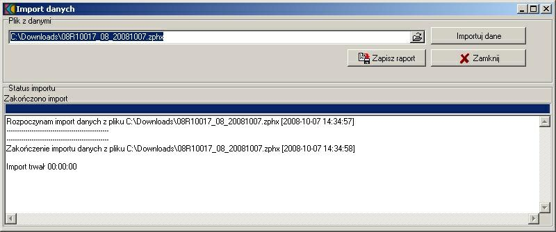 12 Ofertowanie 2010 2. W formularzu Import danych, w sekcji Plik z danymi, za pomocą ikony folderu otwieramy okno dialogowe do wskazania pliku (o rozszerzeniu *.zphx) do importu.