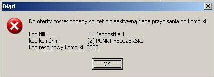 Wszystkie brakujące w ofercie/wniosku informacje zostaną wyświetlone w formie komunikatu, np.