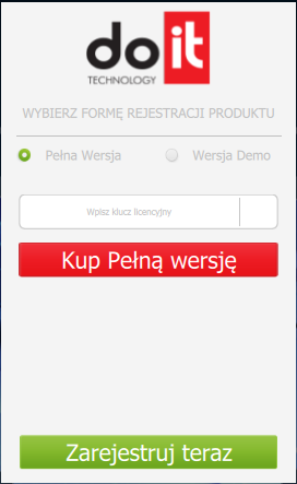 (patrz 1.3 Licencjonowanie). W przypadku wersji demonstracyjnej, użytkownik jest proszony o wypełnienie formularza rejestracyjnego.