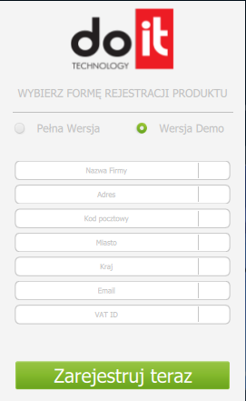 Wybór opcji rejestracji produktu Od momentu wpisania klucza licencyjnego lub rejestracji demonstracyjnej aplikacja otwiera się na jej głównym ekranie.