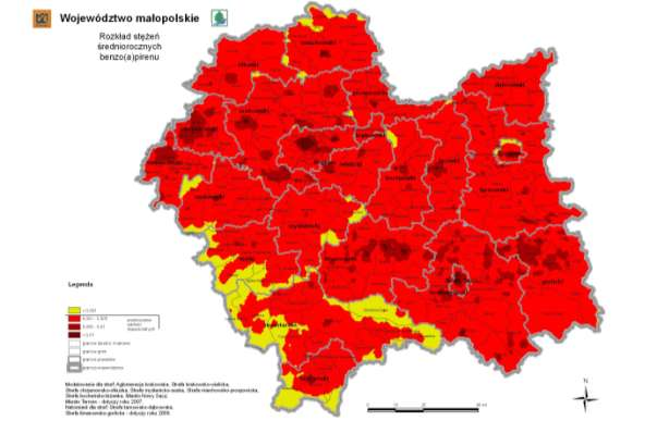 Rysunek 1 Obszary przekroczeń stężeń dopuszczalnych 24-godz.