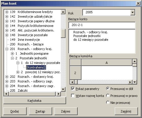 Tworzenie własnego arkusza 95 Rys. 5-2 Okno Plan kont. W tym oknie można wybrać numer konta na podstawie opisu z widocznej w oknie struktury drzewiastej planu kont.